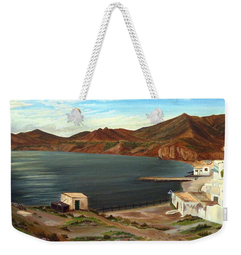 Sea Weekender Tote Bag featuring the painting Calm Bay by Angeles M Pomata