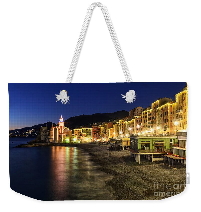 Basilica Weekender Tote Bag featuring the photograph Camogli at evening by Antonio Scarpi