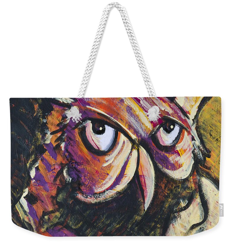 Owl Weekender Tote Bag featuring the painting Can I Get A Witness? by Rebecca Weeks