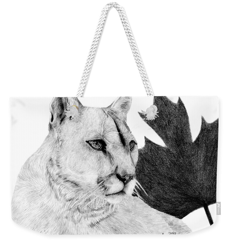 Cougar Weekender Tote Bag featuring the drawing Canadian Cougar by Kayleigh Semeniuk