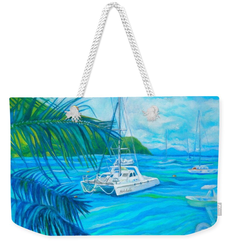 Cane Garden Bay Weekender Tote Bag featuring the painting Cane Garden Bay by Kandy Cross