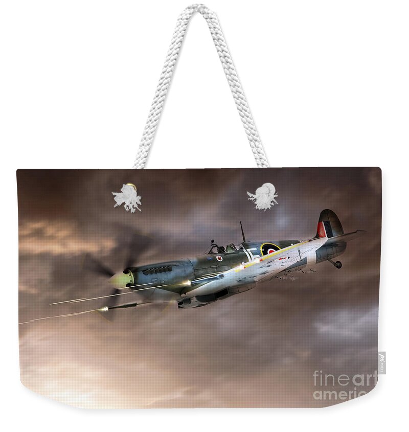 Supermarine Spitfire Weekender Tote Bag featuring the digital art Cannons Blazing by Airpower Art