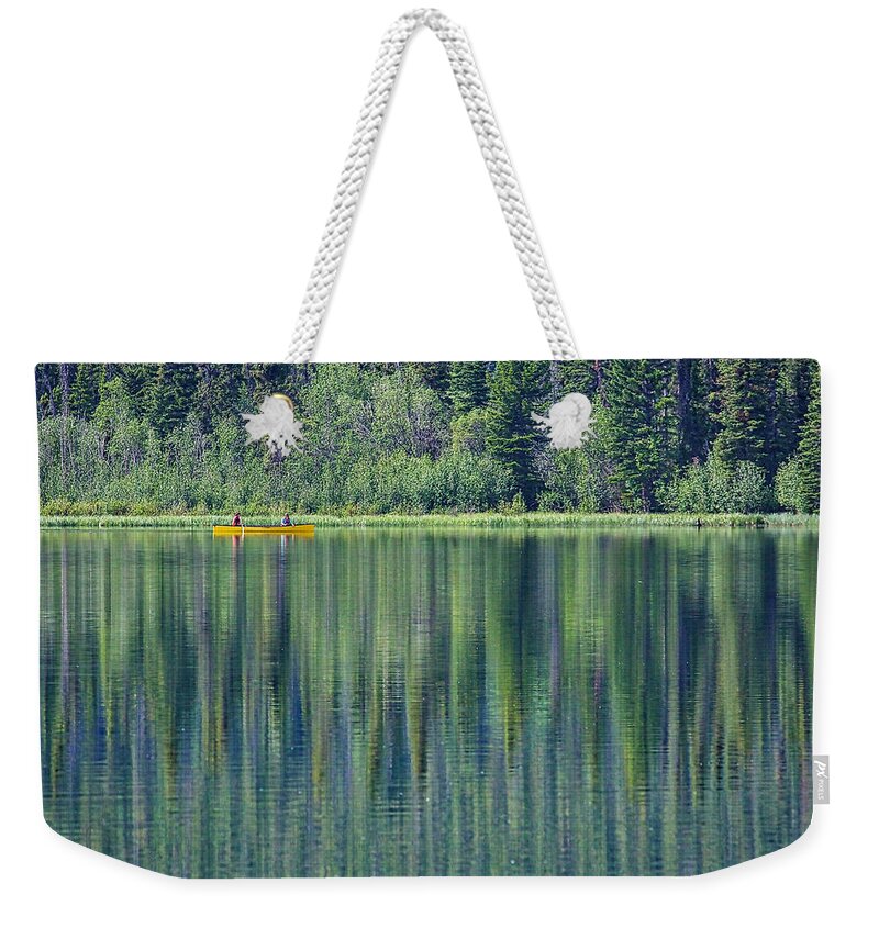 Pyramid Lake Weekender Tote Bag featuring the photograph Canoeing on Pyramid Lake by Stuart Litoff