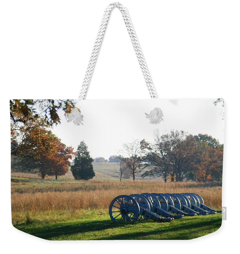 Cannon Weekender Tote Bag featuring the photograph Canon Row by Michael Porchik