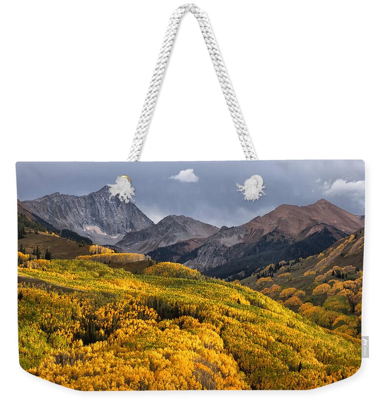 Capitol Peak Weekender Tote Bag featuring the photograph Capitol Peak in Snowmass Colorado by Ronda Kimbrow