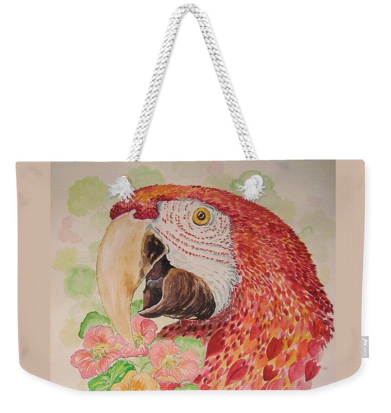 Parrot Weekender Tote Bag featuring the painting Captain's Snack by Nicole Angell