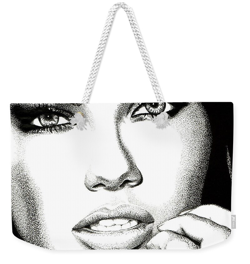 Model Weekender Tote Bag featuring the drawing Captivating Eyes by Cory Still