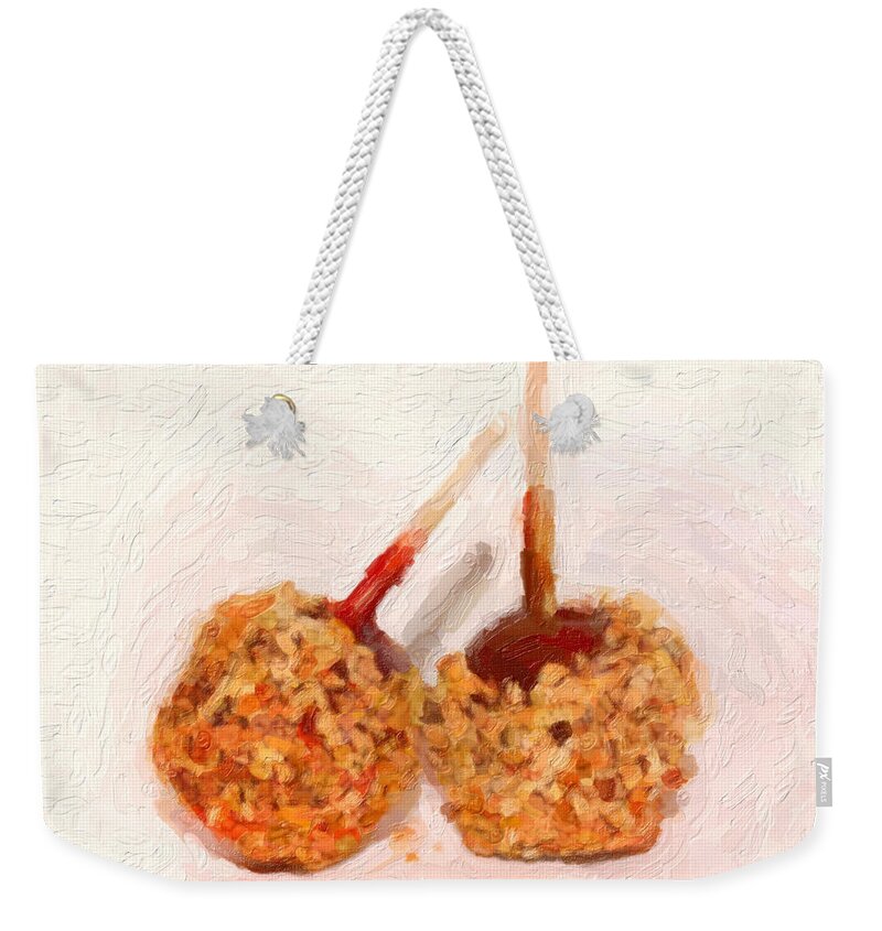 Candy Apple Weekender Tote Bag featuring the digital art Caramel Candy Apple by Gravityx9 Designs