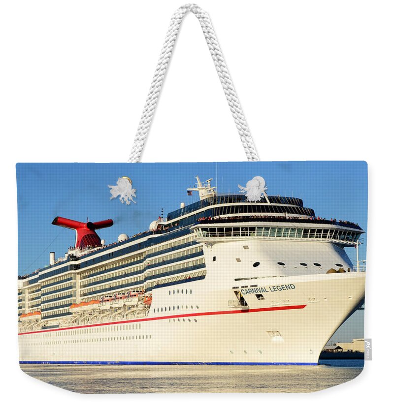 Cruise Ship Weekender Tote Bag featuring the photograph Carnival Legend leaving Tampa Florida by David Lee Thompson