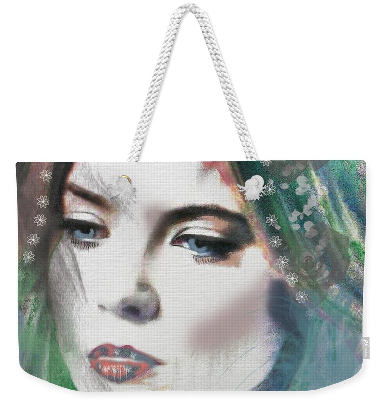 Portrait Weekender Tote Bag featuring the mixed media Carrie under veil by Kim Prowse