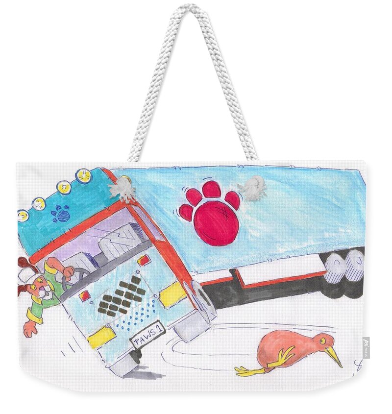 Lorry Weekender Tote Bag featuring the painting Cartoon Truck Lorry by Mike Jory