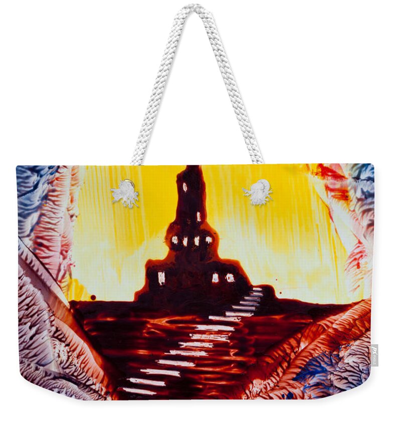 Castle Weekender Tote Bag featuring the painting Castle rock silhouette painting in wax by Simon Bratt