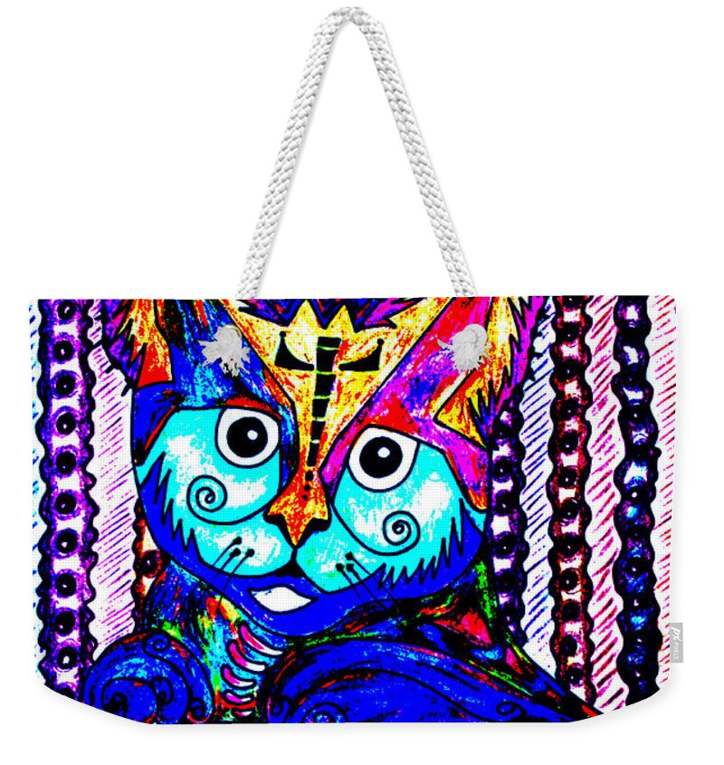 Cat Weekender Tote Bag featuring the drawing Cat 1 by Carol Tsiatsios