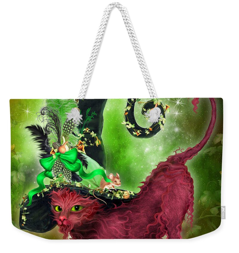 Cat Weekender Tote Bag featuring the mixed media Cat In Fancy Witch Hat 2 by Carol Cavalaris
