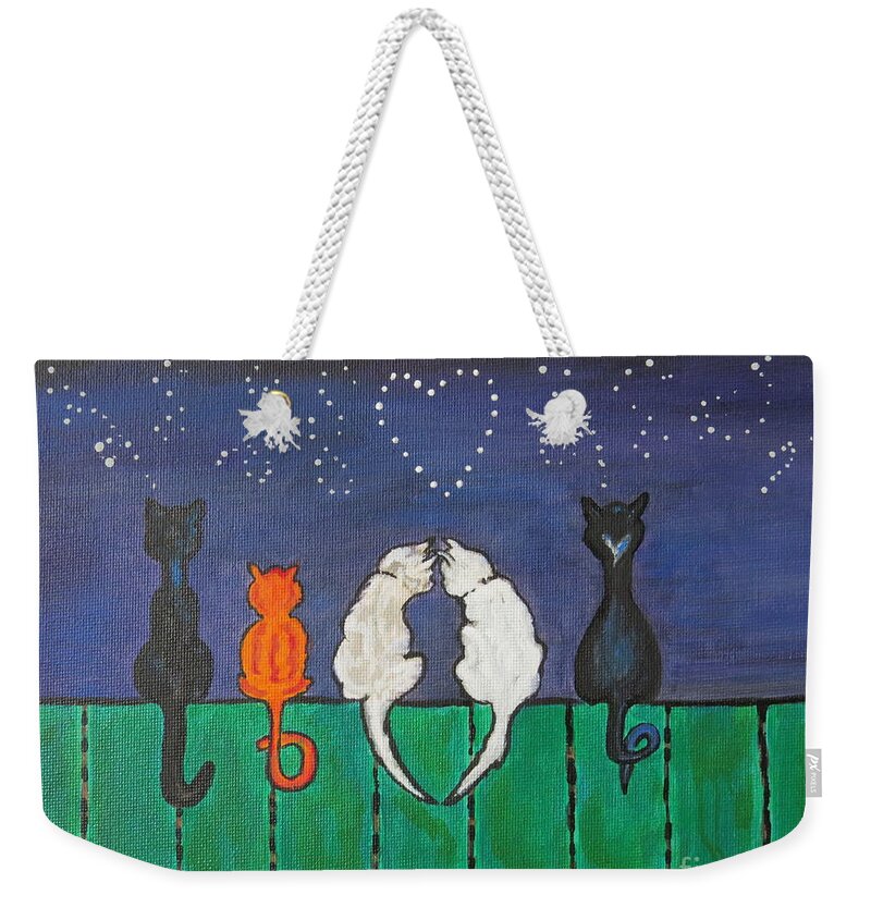 Cats Weekender Tote Bag featuring the painting Cat Tails by Ella Kaye Dickey