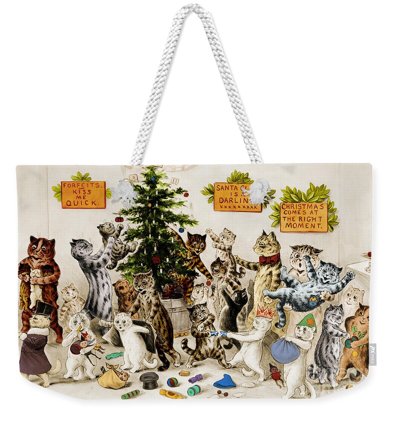 History Weekender Tote Bag featuring the photograph Cats Decorating Christmas Tree 1906 by Photo Researchers