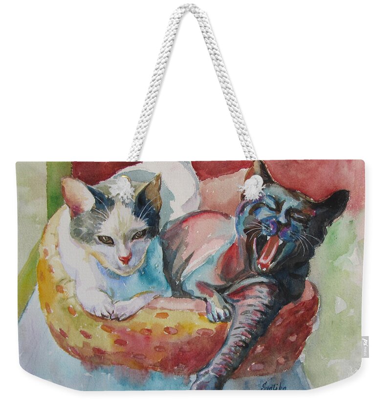 Cats Weekender Tote Bag featuring the painting Jack and Neela by Jyotika Shroff