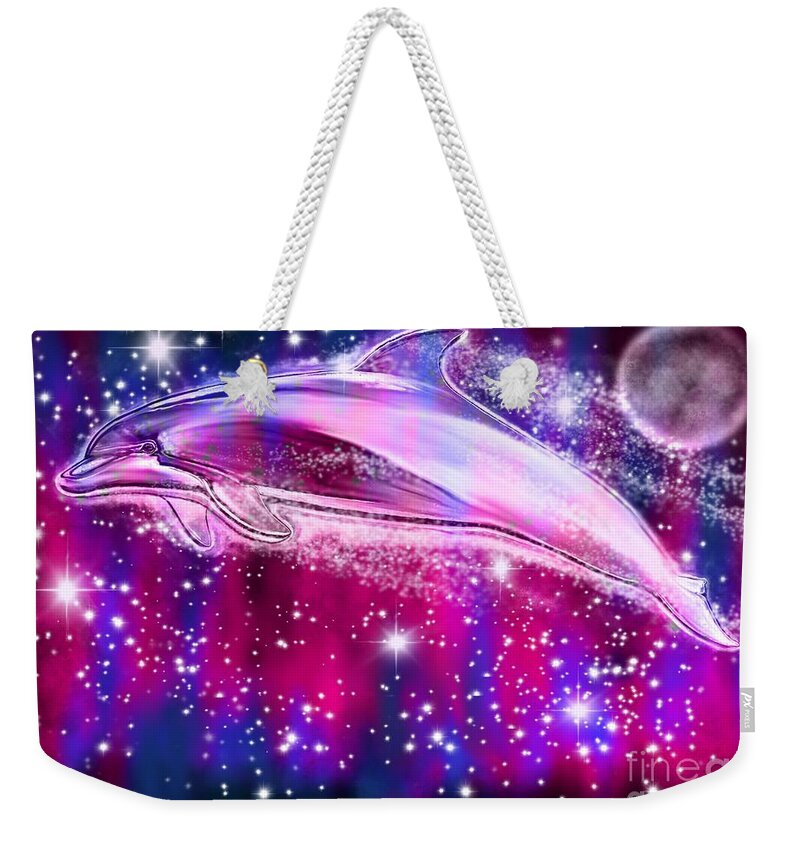 Dolphins Weekender Tote Bag featuring the painting Celestial Dolphin by Nick Gustafson