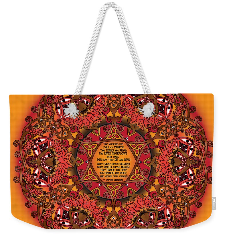 Celtic Art Weekender Tote Bag featuring the digital art Celtic Fall Fairy Mandala by Celtic Artist Angela Dawn MacKay