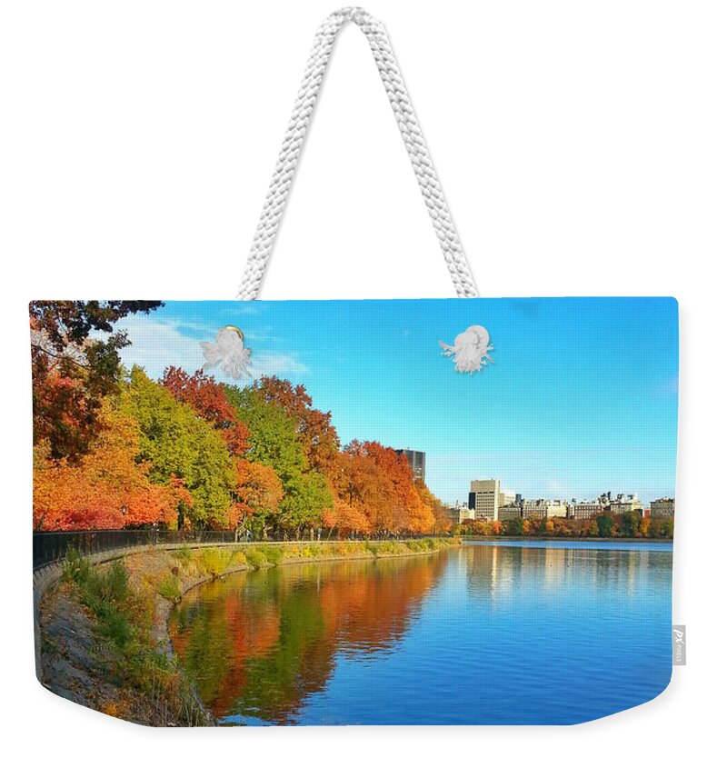 Autumn Weekender Tote Bag featuring the photograph Central Park Autumn Landscape by Charlie Cliques