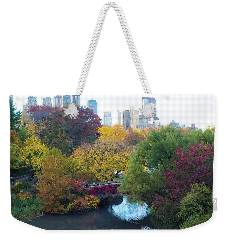 Tranquility Weekender Tote Bag featuring the photograph Central Park Bridge, Central Park by Rudi Von Briel