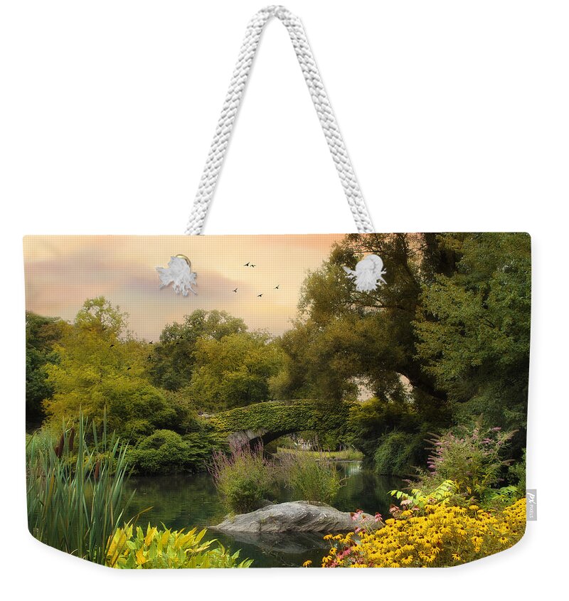 Landscape Weekender Tote Bag featuring the photograph Central Park Pond by Jessica Jenney