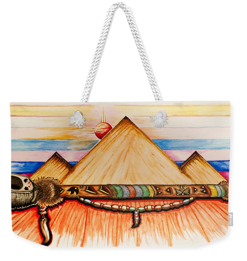 Native American Weekender Tote Bag featuring the mixed media Ceremonial Peace by Kem Himelright