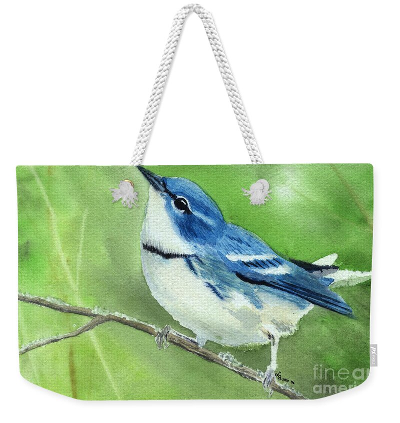Bird Weekender Tote Bag featuring the painting Cerulean Warbler by Lynn Quinn