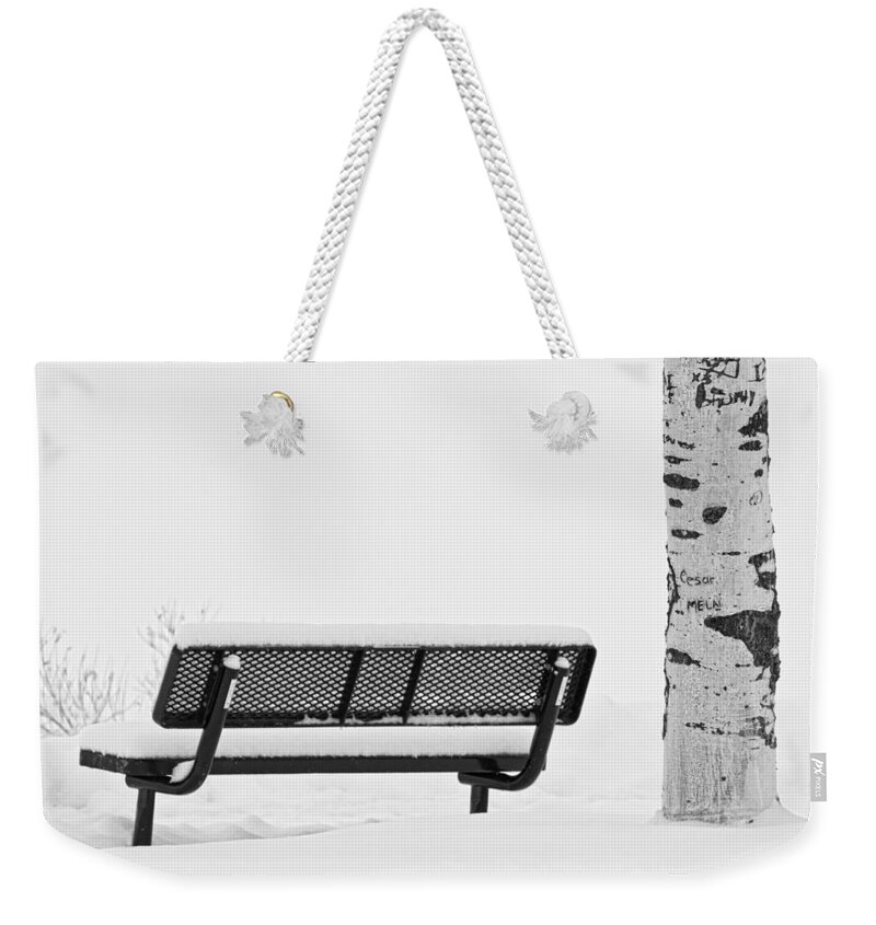 Snow Weekender Tote Bag featuring the photograph Cesar Melai Love in The Snow BW by James BO Insogna
