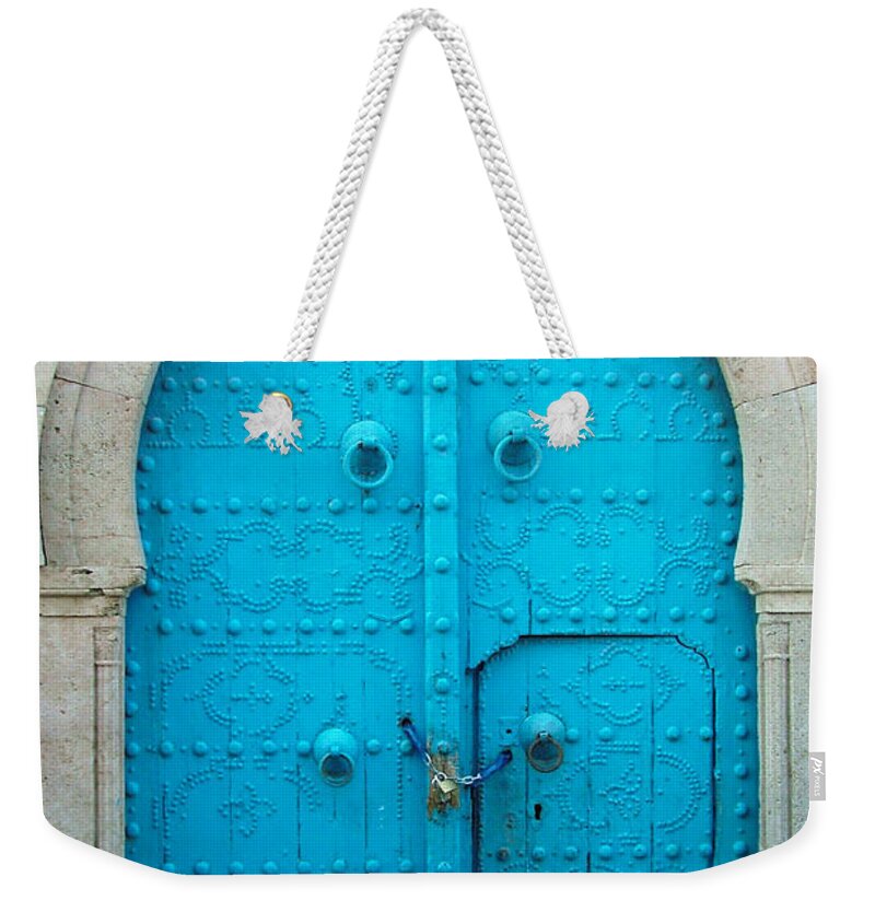 Door Weekender Tote Bag featuring the photograph Chained Mini Door by Donna Corless