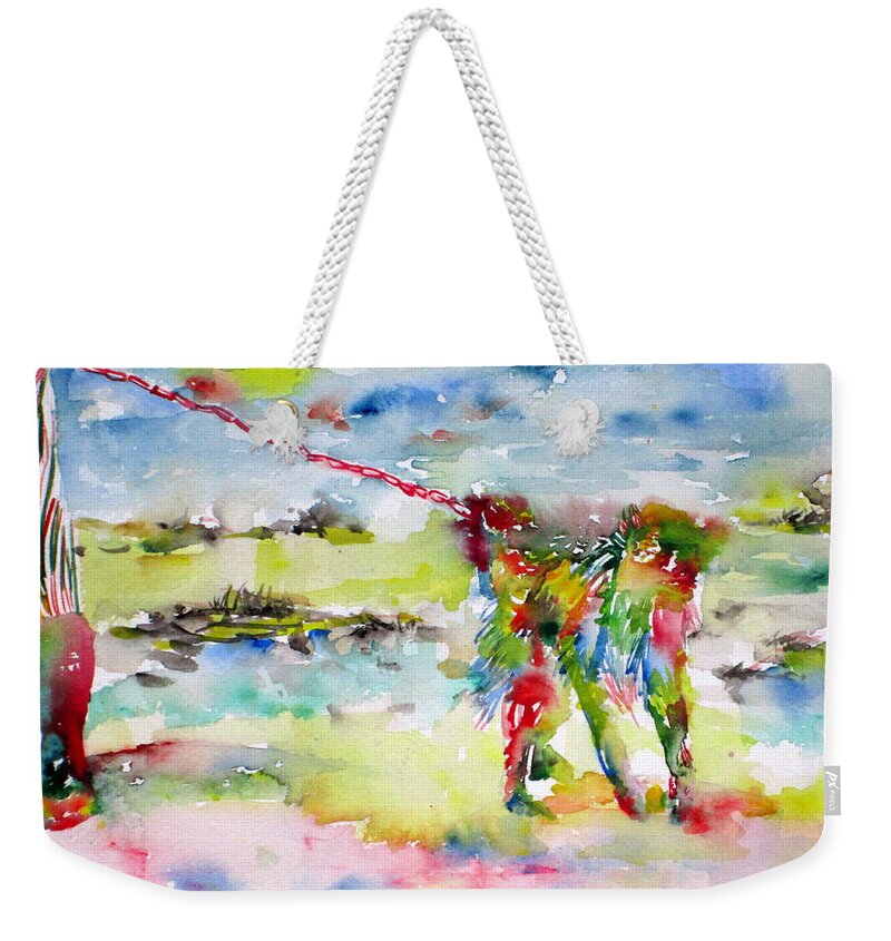 Monkey Weekender Tote Bag featuring the painting Chained Monkey by Fabrizio Cassetta
