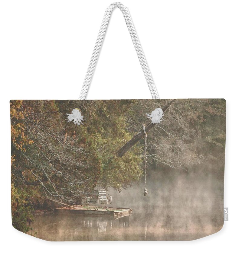 Alabama Weekender Tote Bag featuring the digital art Chairs in the Mist by Michael Thomas