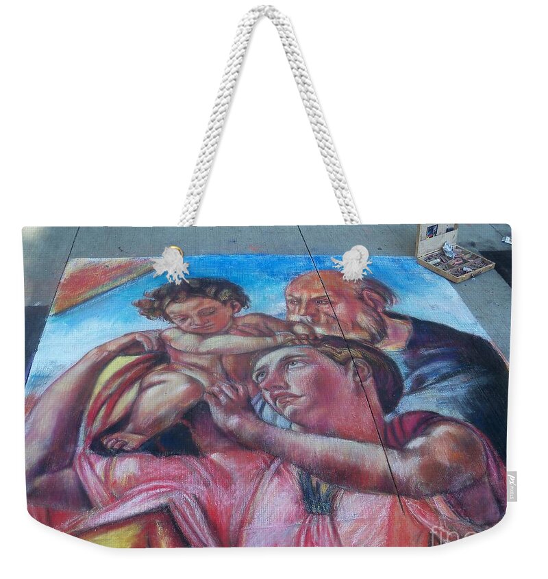 Chalk Painting Weekender Tote Bag featuring the photograph Chalk Painting by street artist by Lingfai Leung