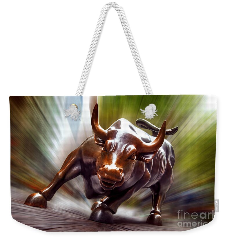 Charging Bull Weekender Tote Bag featuring the photograph Charging Bull by Az Jackson