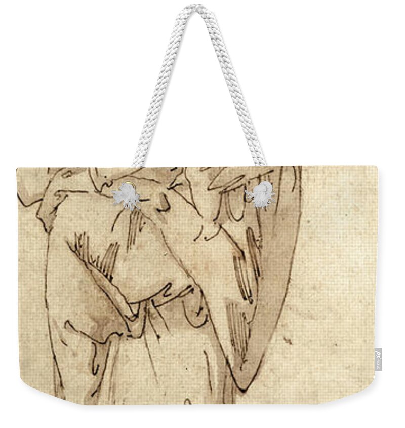 Charity Weekender Tote Bag featuring the drawing Charity or the Virgin and Child by Geoffroy Dumonstier
