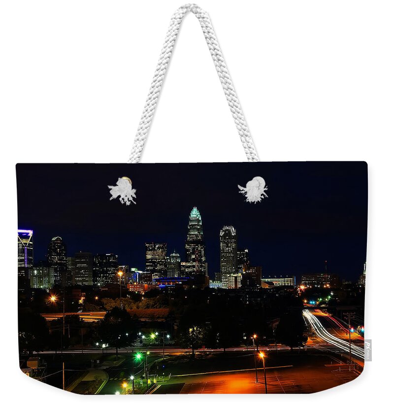 Charlotte Weekender Tote Bag featuring the photograph Charlotte NC at night by Flees Photos