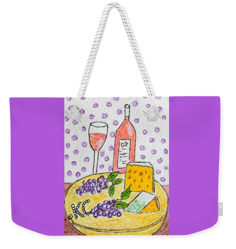 Cheese Weekender Tote Bag featuring the painting Cheese and Wine by Kathy Marrs Chandler