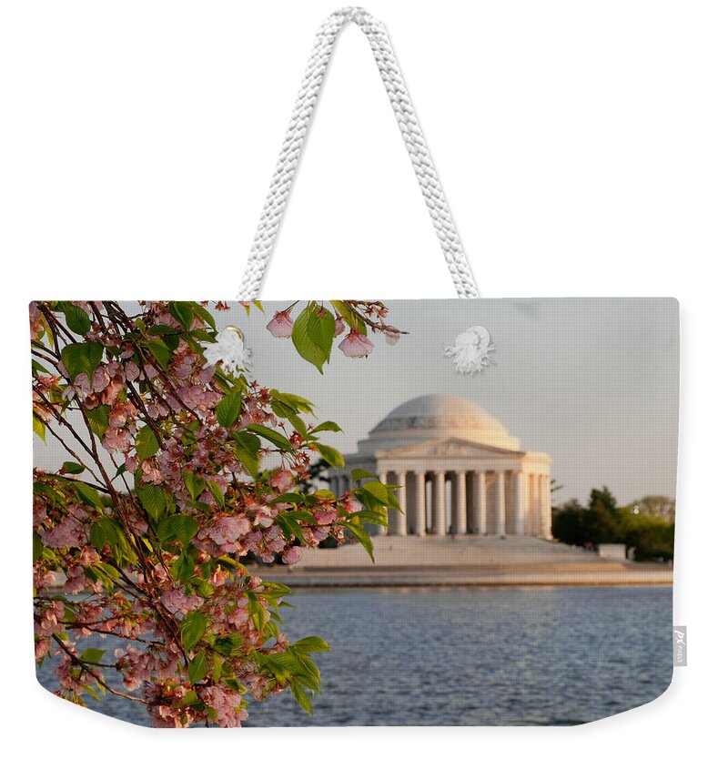 America Weekender Tote Bag featuring the photograph Cherry Blossoms and the Jefferson Memorial 3 by Mitchell R Grosky