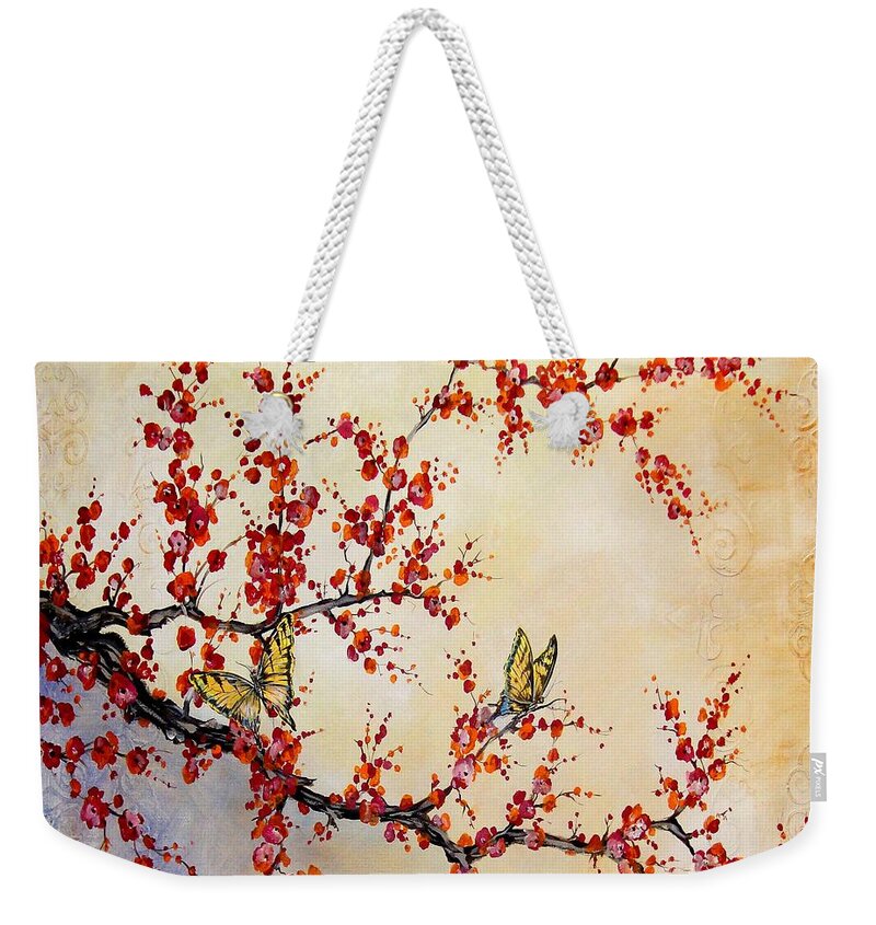 Butterfly Weekender Tote Bag featuring the painting Cherry Blossoms by Jean Plout