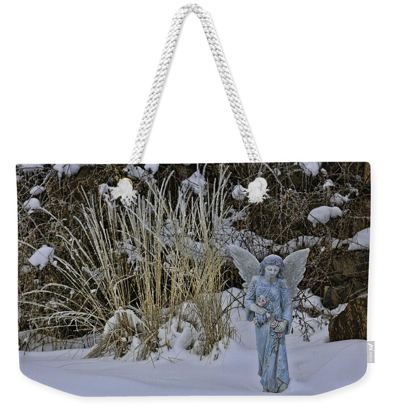 Garden Cherub Statue Weekender Tote Bag featuring the photograph Cherub Statue 2 by Thomas Young