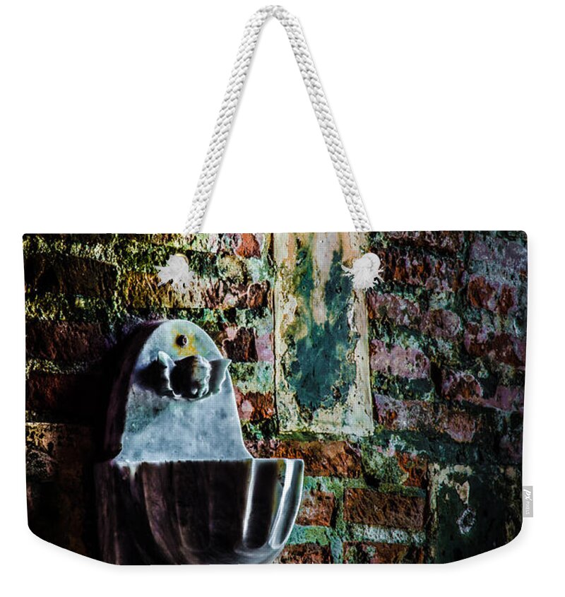 Cherub Weekender Tote Bag featuring the photograph Cherub With Holy Water by Michael Arend