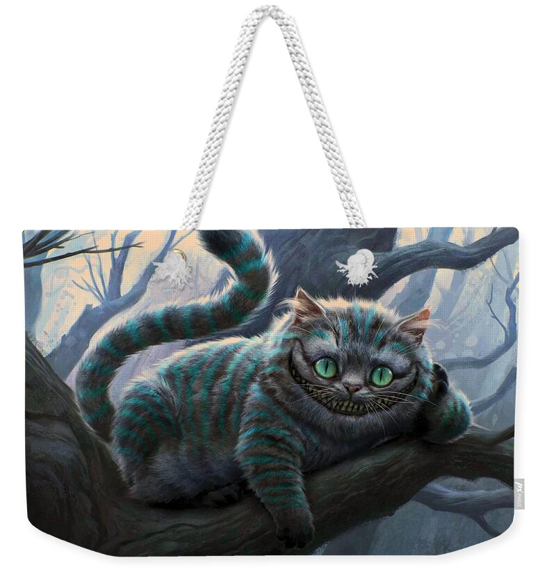 Cheshire Cat Weekender Tote Bag featuring the digital art Cheshire Cat by Movie Poster Prints