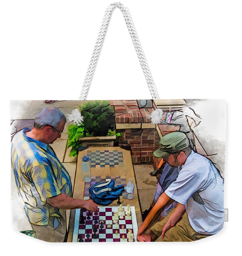 Asheville Weekender Tote Bag featuring the mixed media Chess Match Too by John Haldane