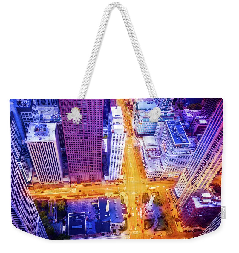 Downtown District Weekender Tote Bag featuring the photograph Chicago Areal View From Above by Mmac72