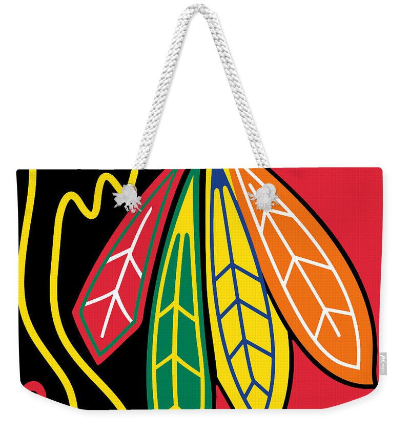 Chicago Weekender Tote Bag featuring the painting Chicago Blackhawks by Tony Rubino