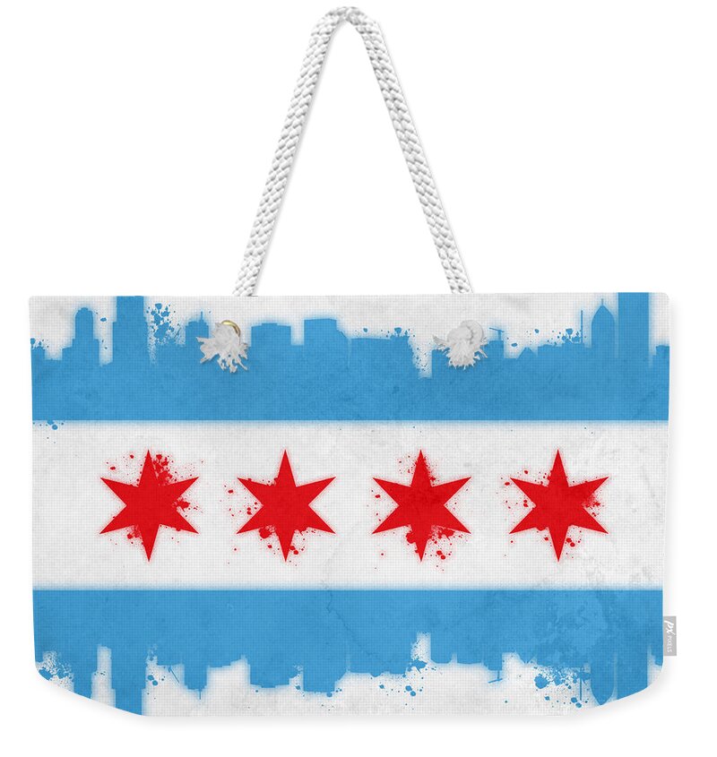 Chicago Weekender Tote Bag featuring the painting Chicago Flag by Mike Maher