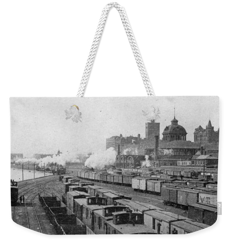 1893 Weekender Tote Bag featuring the photograph Chicago Railroads, C1893 by Granger