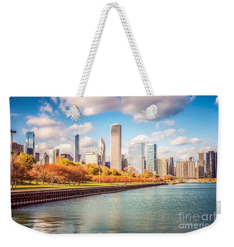 America Weekender Tote Bag featuring the photograph Chicago Skyline and Lake Michigan Photo by Paul Velgos