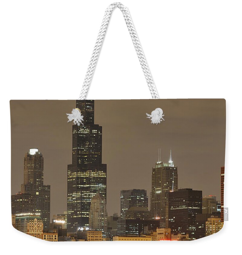 Chicago Skyline Weekender Tote Bag featuring the photograph Chicago Skyline at Night by Sebastian Musial