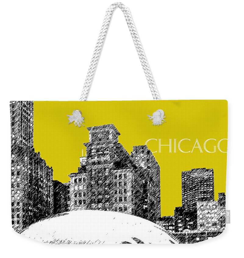 Architecture Weekender Tote Bag featuring the digital art Chicago The Bean - Mustard by DB Artist